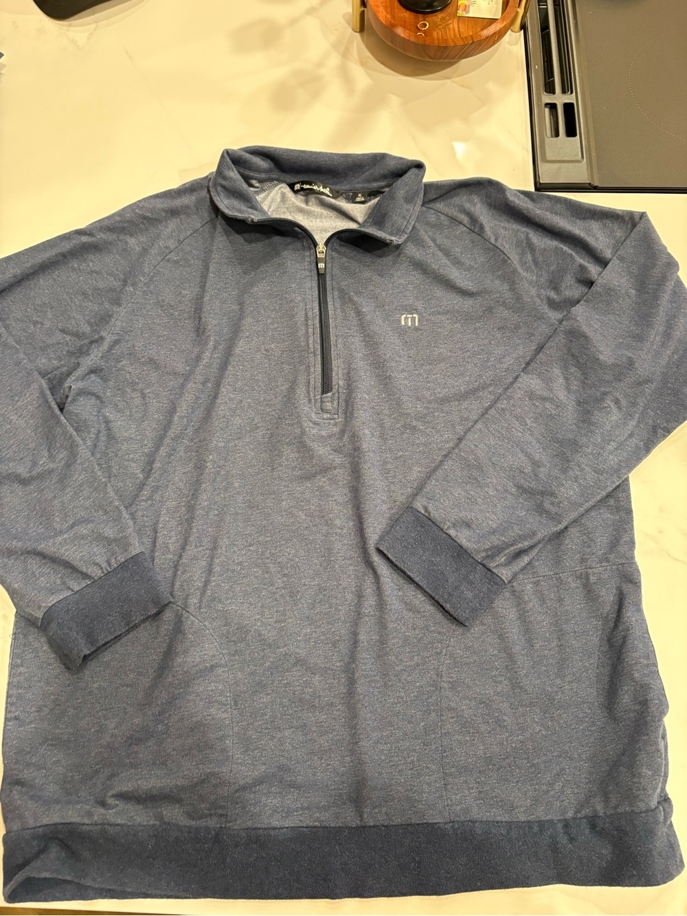 TravisMathew Men's Heather Navy Quarter-Zip Pullover